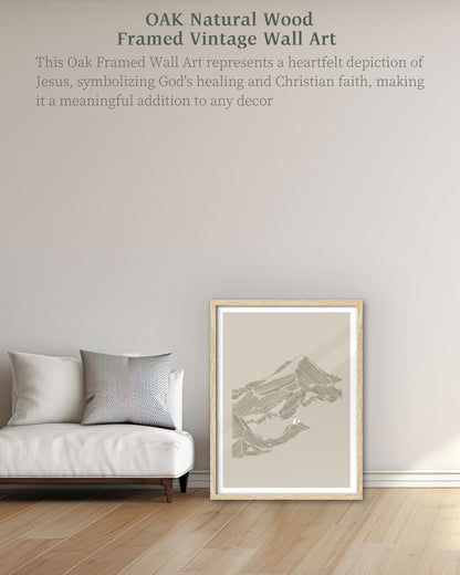 iHery Natural OAK Wood Jesus and Peter Walk on Water Framed Wall Art, 12x16 in Modern Sketch Bible Verses Canvas Art Decor, Beige Logs Boho Scripture 1Pack for Living Room Bedroom
