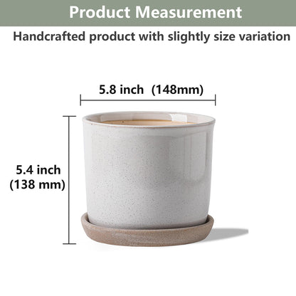 Chubacoo 5.8 Inch Plant Pot: Ceramic Planter with Drainage Hole & Saucer for Indoor Outdoor Plants - Flowerpot with Bonded Tray for Home Office - Retro Style, Grey