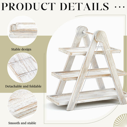 Beeveer Cupcake Stand Wooden 3 Tier Serving Tray Tiered Tray Stand Serving Trays Platters Tiered Wooden Three Tiered Ladder Cake Stand for Party Wedding Christmas Fruit Dessert Display Tray Decorative