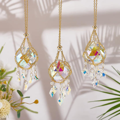 CRAFTYMELODY 3pcs Crystal Ball Prism Suncatchers Hanging Golden Rainbow Maker Window Hang Sun Catcher Pendant with Crystals Star Chain 28.8mm for Indoor Home Garden Wedding Decor DIY Crafts Jewelry