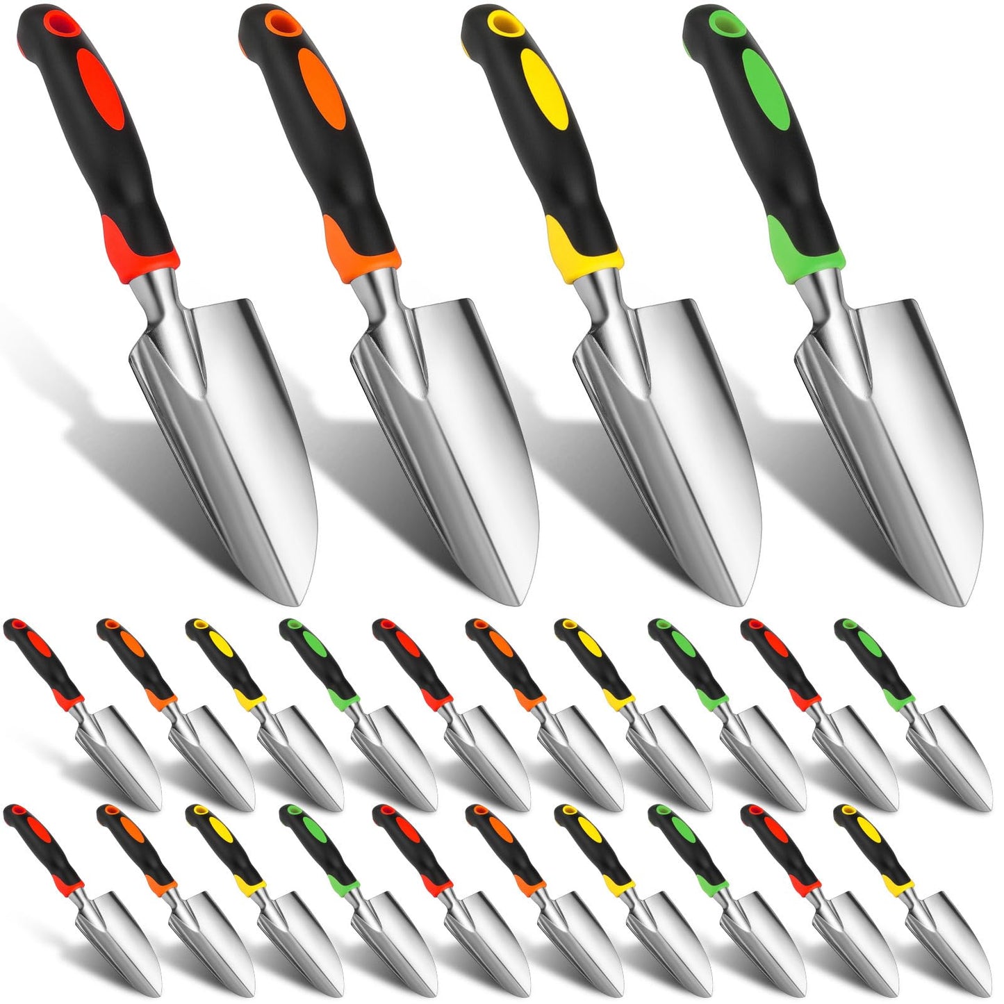 Yaocom 24 Pcs Garden Shovel Aluminum Alloy Heavy Duty Trowel Small Digging Shovels Metal Hand Trowel Spade with Soft Handle for Garden Lawn Yard Planting Tool (Wide Shovel,Yellow,Green,Orange,Red)
