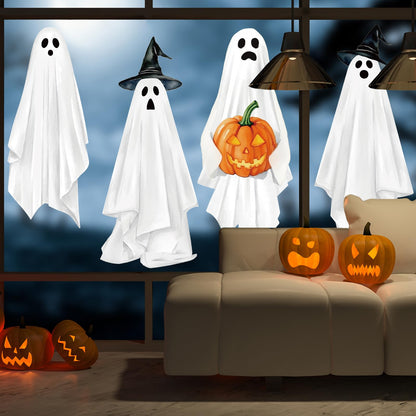 JarThenaAMCS Extra Large Halloween Window Clings Ghost Witch Hat Pumpkin Window Stickers Double-Sided Glass Decals for Home Classroom Office Party Decoration, 4 Sheets