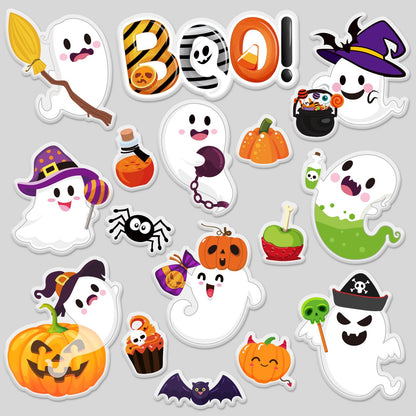 Whaline 32Pcs Halloween Thick Gel Window Clings Cute Ghost Pumpkin Boo Gel Decals for Holiday Home Classroom Nursery Glass Decor, 2 Sheets