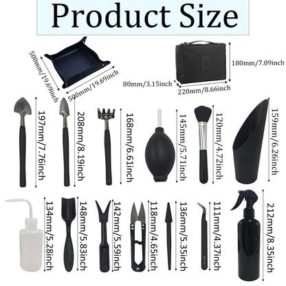 bociloy 15Pcs Succulent Tools Kit with Organizer Bag Plant Repotting Mat Mini Garden Transplanting Tools for Indoor Outdoor Miniature Plant Care