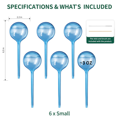 Soilagua 6-Pack Plastic Small Plant Watering Globes, Premium PVC Shatter-Resistant Plant Waterer, Self Watering Planter Insert with Tapered Opening, Automatic Watering Spikes for Daily & Vacation