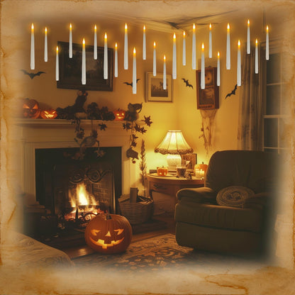 Homemory 20PCS Floating Candles with Wand Remote, Magic Hanging Candle with String, Flickering Warm Light Floating Candles for Halloween Christmas Birthday Party Decor