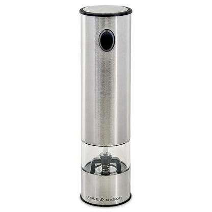 Cole & Mason Battersea Electronic Salt & Pepper Mill - One-Button Salt & Pepper Grinder - Refillable & Adjustable Salt & Pepper Shakers - Kitchen Accessories - Stainless Steel - 1 Pack