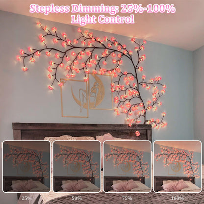 FIALAME DIY Cherry Blossom Lights, 5.91FT, 96 LED, Remote Timer, 8 Light Modes, Resin, Pink Decor for Bedroom and Christmas
