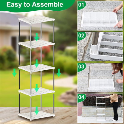 RooTrimmer 5 Layer Seed Starter Tray, Plant Stand, Storage for Nursery Pot Seedling Cell Tray Container Indoor/Outdoor Plant Rack Holder (White)