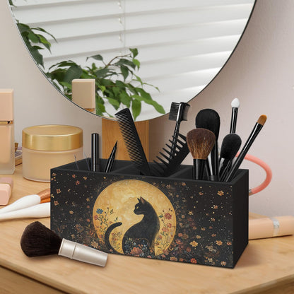 AQYIP Witchy Black Cat Pen Holder for Home Office Desk, Cat Lover Gifts, Witchy Moonlight Floral Black Cats Makeup Brush Toothbrush Holder Organizer for Bathroom Desk Accessories