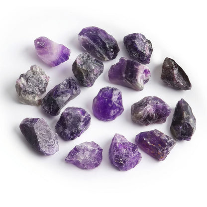16 PCS Amethyst Healing Crystals Rough Stones Bulk - 1" Natural Raw Stones Crystal Palm Stones for Reiki Healing, Chakras Balancing, Meditation Therapy, Wicca, Witchcraft, Fountain Rocks, Decoration