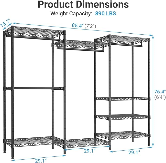 VIPEK V5C Plus Covered Clothing Rack Portable Wardrobe Closet, Heavy Duty with Adjustable Shelves, Black Metal with Upgraded Polyester Cover, Max Load 1040LBS