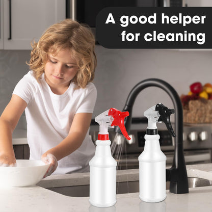 Eccliy 12 Pcs 16 Oz Plastic Spray Bottle, Adjustable Empty Reusable Sprayer for Cleaning, Planting, Water, Bathroom and Kitchen, BBQ, Commercial and Residential (Original,Red,Black)