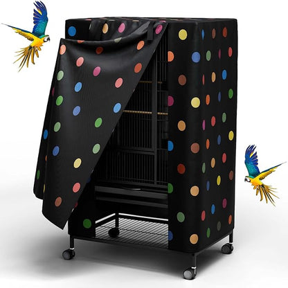 Tchvt Nighttime Bird Cage Covers with Zipper Panel Blackout Birdcage for Winter Universal Breathable Large Good Night Enclosure for Bird (Polka Dot, 33x23x41 inch)