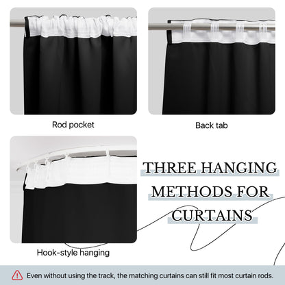 RYB HOME Room Divider Curtains with Flexible Bendable Track, Heavy Duty Blackout Privacy Drape Set for Curved Bedroom/Living Room Bay Windows/RV/Corner Partition, W100xL84, Black, 1 Panel