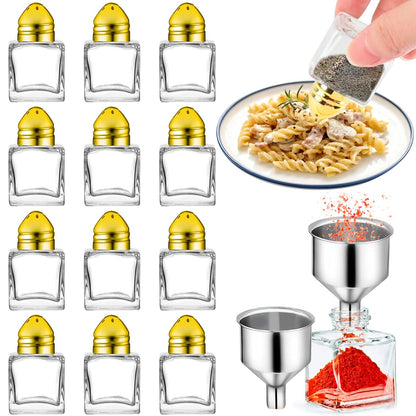 Set of 12 Mini Salt and Pepper Shakers Mini Spice Shaker Small Salt and Pepper Shakers 0.5 oz Glass Cube with 2 Pcs Funnel for Wedding Party Restaurant Home Kitchen Birthday Thanksgiving