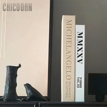 Chicooan 4-in-1 Decorative Books Set, Coffee Table Books Decor, 2 Linen Fake Book Boxes with Wood Tray, Bead Garland for Decoration, Bookshelf Boho Neutral Aesthetic Decor