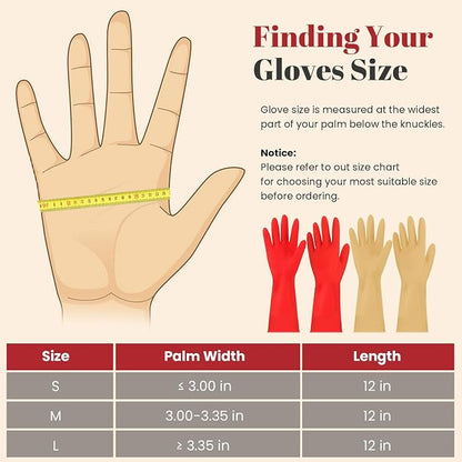 Rubber Cleaning Gloves for Dishwashing - 4 Pairs Kitchen Gloves for Washing Dishes, Reusable Household Gloves for Bathroom, Gardening (Small, Red & Beige, 2 Pairs of Each Color)