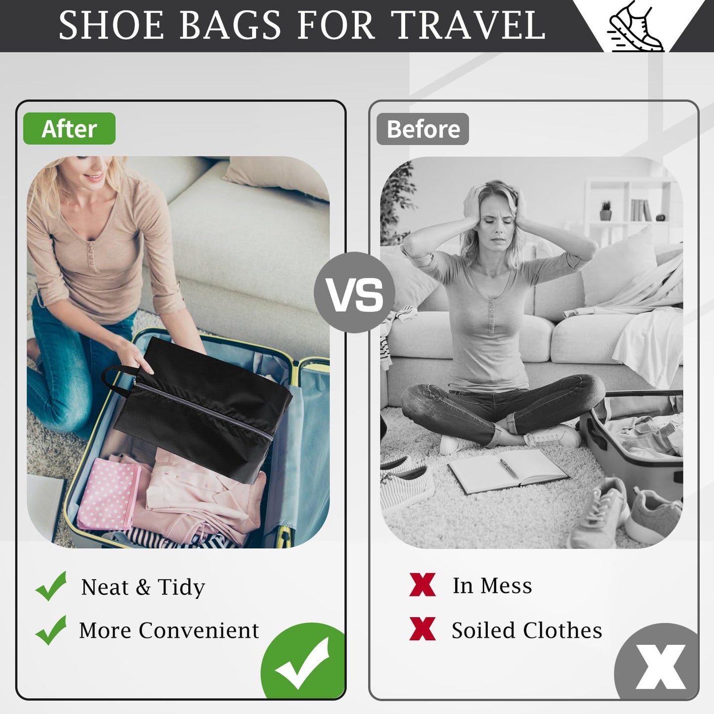 Shoe Bags for Travel, Set of 4 Pack Shoe Travel Bags for Packing, Large Waterproof Portable Travel Shoe Bag with Zipper Travel Essentials Women for and Men
