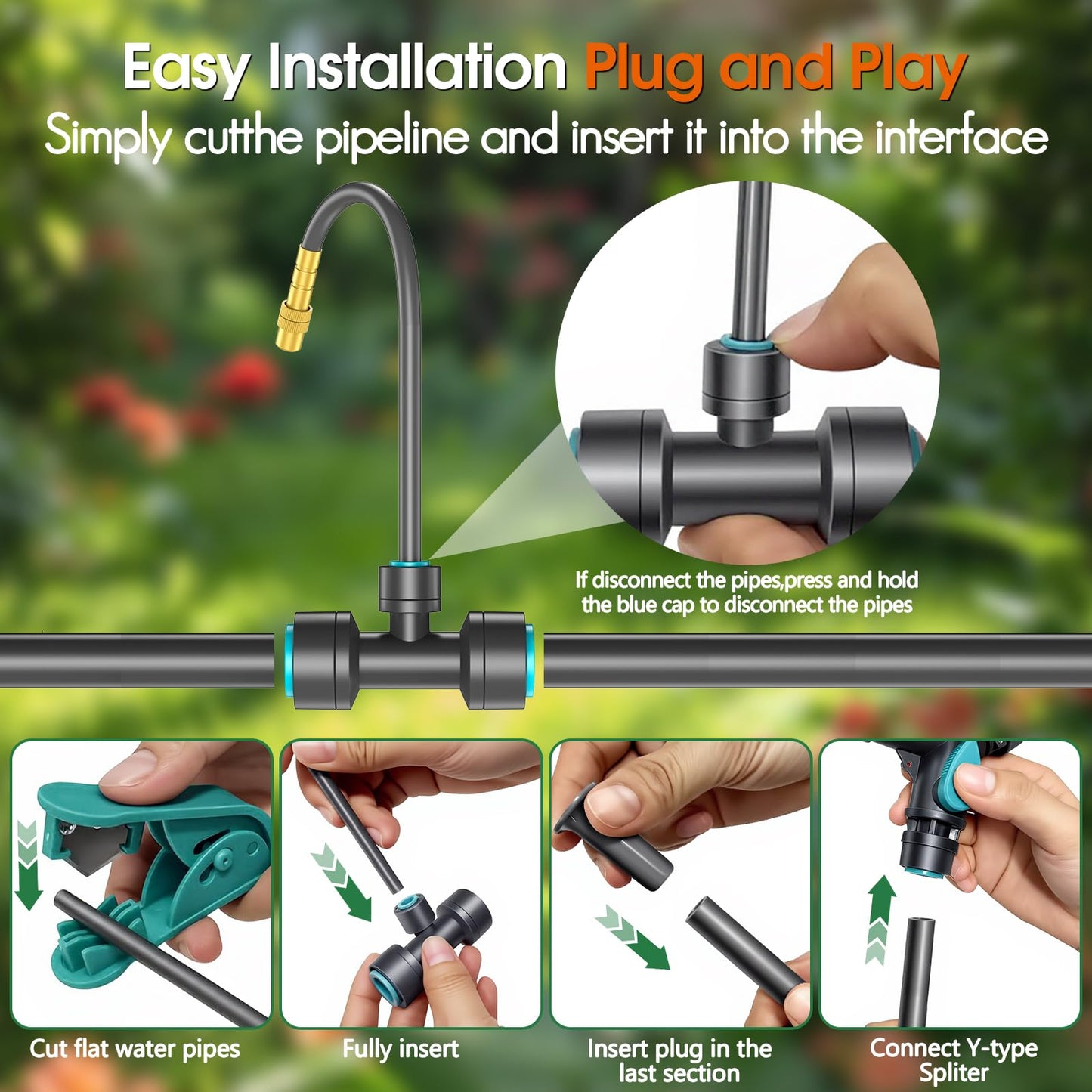 CyberOrd 98FT 1/2" Drip Irrigation System Kit with Smart Water Timer for Garden,Automatic Watering System with 20pcs 360° Adjustable Copper Nozzles, Irrigation System for Garden,Yard, Lawn,Greenhouse