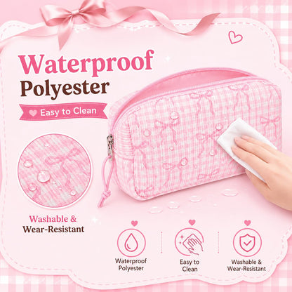 LEDAOU Cute Pencil Case for Kids Girls Boys Pencil Pouch kawaii Pen Pencil Box Bag Holder for School Students (Corduroy Pink Bow Checkered)