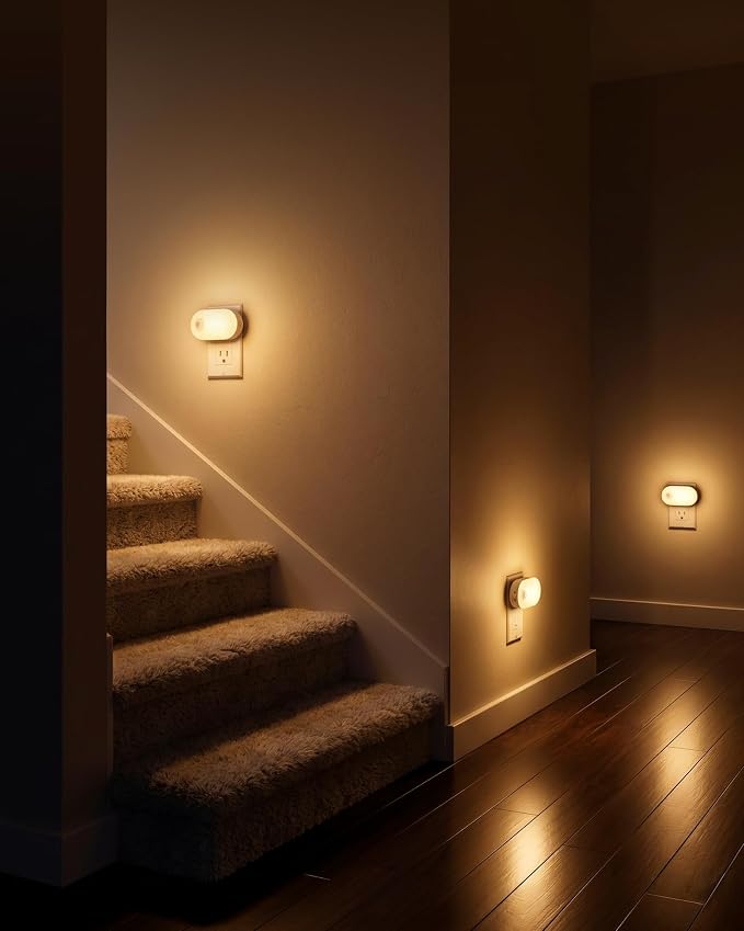 Lyridz 120LM Ultra Bright Plug-in Motion Sensor Night Light, Stepless Dimmable LED Nightlight, Always-On and Auto-Off, for Hallway, Stairs, Bathroom, Bedroom, Garage, Warm White (6-Pack)