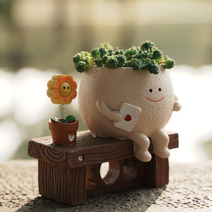 Ahilzam Smiley Face Planter Pots Sitting Sunflower Planter, Cute Planters for Indoor Outdoor Plants, Succulent Pots with Drainage Hole Unique Ideals Gift for Plant Lovers