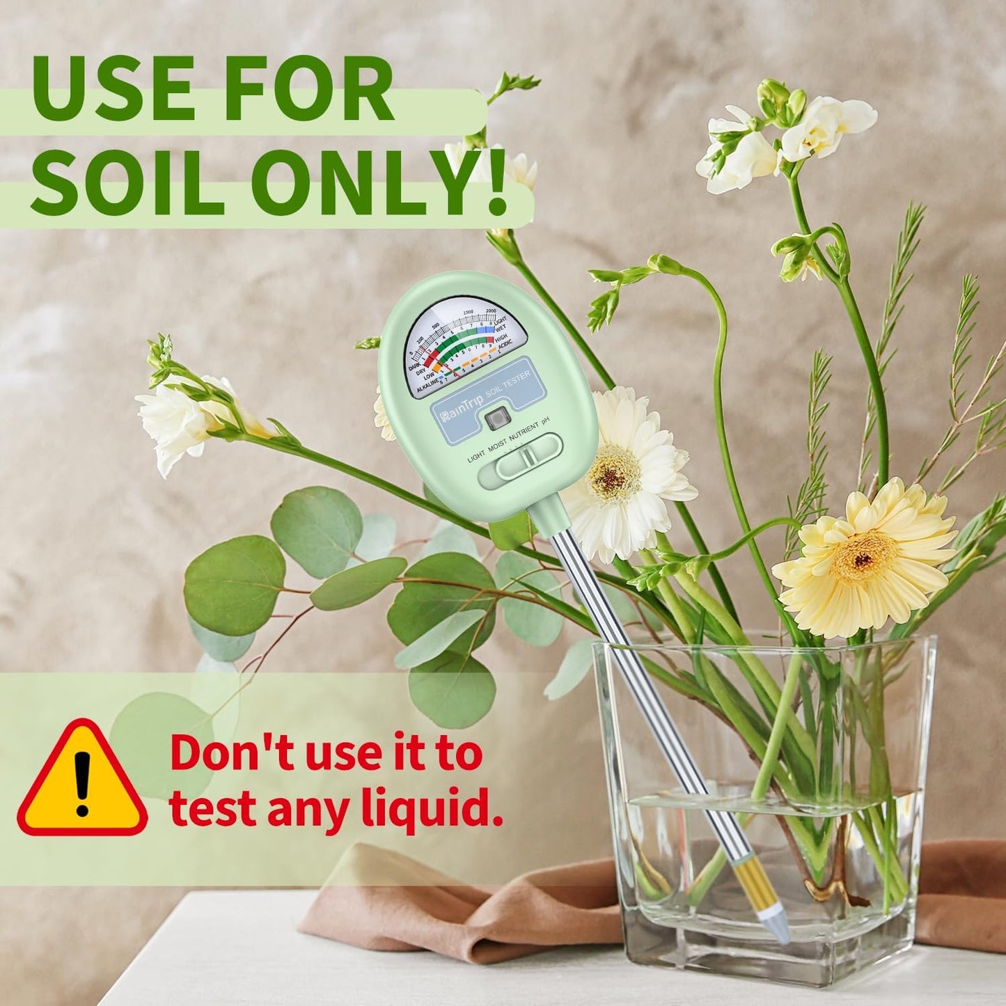 Soil Moisture Meter,4-in-1 Soil Ph Meter, Soil Tester for Moisture, Light,Nutrients, pH,Soil Ph Test Kit, Great for Garden, Lawn, Farm, No Battery Required, Gifts for Plants Lover