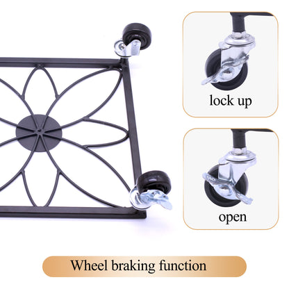 OFILLES 2pcs Black Metal Plant Stand with Wheels, Square Pattern Plant Caddy, Heavy Duty Plant Pot Stand for Indoor Outdoor
