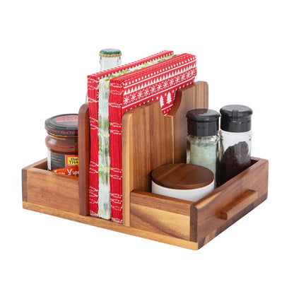 Napkin Holder, Acacia Wood Napkins Holder for Kitchen with Storage Function to Organize Salt and Pepper Shakers, Standing Napkin Dispenser for Decor Dining Room Party Cocktail Restaurant Outdoor Use