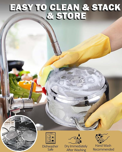 Cook N Home Basics 3 Quart Stainless Steel Stock Pot with Lid, Cooking Pot for Pasta, Soup, Sturdy Handle, Stockpot with Even Heating, Oven & Dishwasher Safe, Cookware for Canning, Boiling, Simmer
