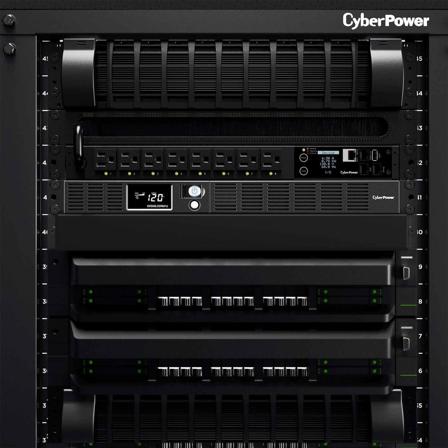 CyberPower OR500LCDRM1U Smart App LCD UPS Battery Backup and Surge Protector, 500VA/300W, 6 Outlets, AVR, 1U Rackmount, UL Certified