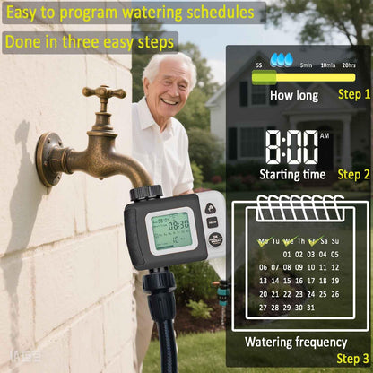 Drip Irrigation Kit Automatic Watering System with Water Timer 64FT 1/4 Tubing and 12 Rain Spray Watering Nozzles in 4 Directions for Potted Plants Yard Lawn Juvenile Plants Greenhouse Mist