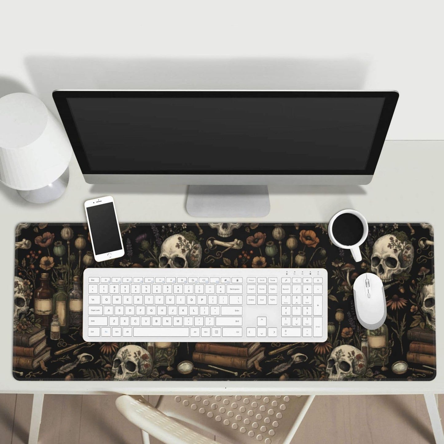 Mysterious Magic Skull Gaming Mouse Pad Large Extended Desk Mat Non-Slip Rubber Base Keyboard Pad with Stitched Edges for Office Gaming 31.5x11.8 in