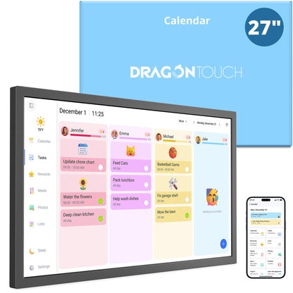 Digital Calendar 27 Inch Touch Screen, Electronic Wall Calendar Chore Chart for Family Monthly/Weekly Planner Rewards Organization, Interactive Large Display Smart Calendar, Desk Mount Included