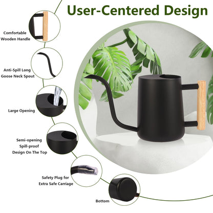 GUKJOB Plant Watering Can,35oz Metal Watering Can,Stainless Steel Indoor Plants with Long Curved Spout,Small Bonsai Outdoor Garden Modern Decorative(Black)