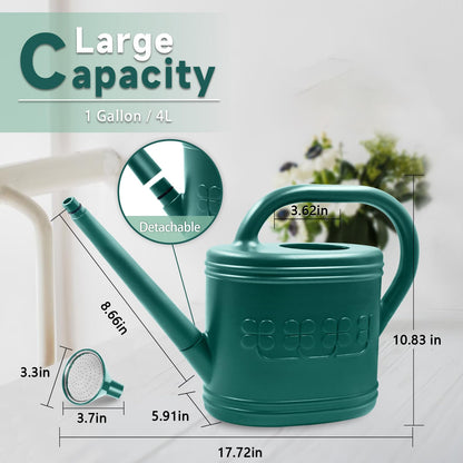 Watering Can for Indoor & Outdoor Plants, Plant Watering Can with Stainless Steel Shower Head, 1 Gallon Plastic Watering Can for Garden, Flowers, Vegetable, Greenhouse (Dark Green, 1 Gallon)