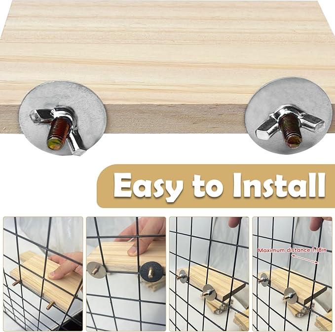 kathson 12 Pcs Wooden Bird Cage Platform Flat Birds Perch Stand Rectangle Parrot Perch with Washers for Bird Paw Grinding Cockatiel Cage Accessories for Parrot, Budgies, Conure, Lovebirds