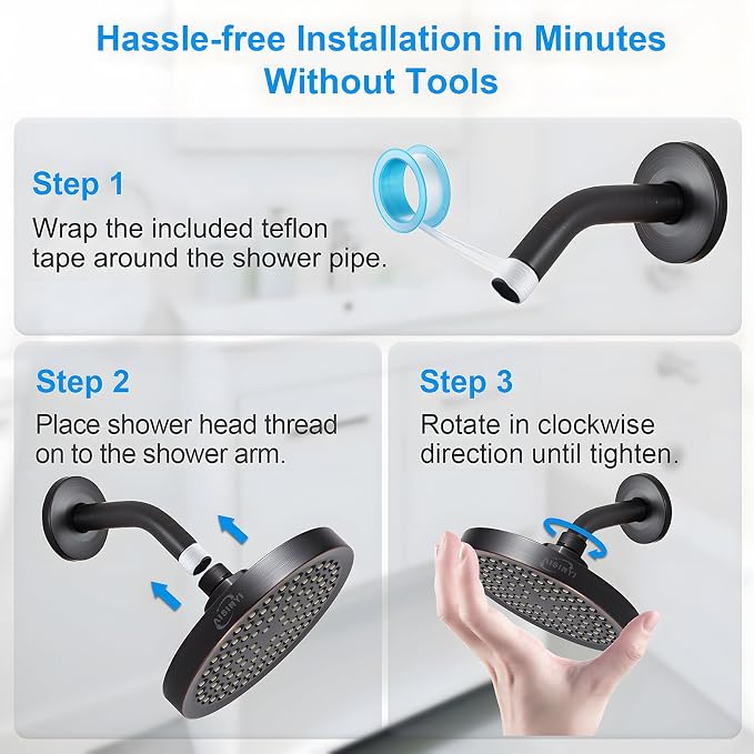 High Pressure Rainfall Shower Head, 6 Inches Modern Showerhead with Perfect Adjustable Replacement, Removable Restrictor, Easy Installation for Your Bathroom Shower Heads (Oil Rubbed Bronze)