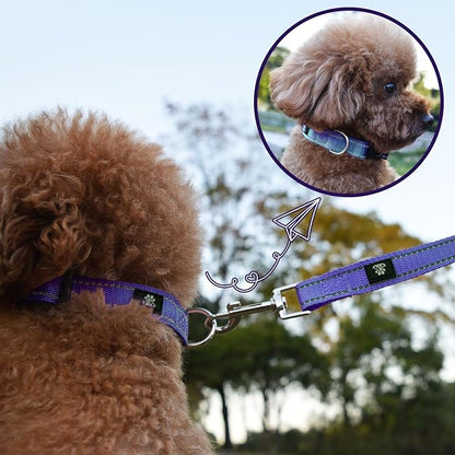 NESTROAD Dog Collar and Leash Set,Reflective Dog Collars with Quick Release Buckle,Adjustable Nylon Pet Collar for Small Medium Large Dogs(Large,Purple)