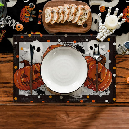 Artoid Mode Ghost Pumpkins Halloween Placemats Set of 4, 12x18 Inch Stripes Seasonal Table Mats for Party Kitchen Dining Decoration