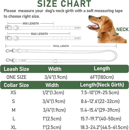 ZALER Dog Collar and Leash Set, Waterproof Adjustable Odor Proof Pet Collars Leashes Easy to Clean, 6FT Dog Leash with 2 Hooks for Large, Medium Small Dogs (XL, Green)