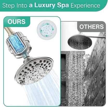 Cobbe 6-Setting High Pressure Filtered Shower Head Combo, Detachable Rain Shower Head with 20 Stage Shower Head Filter for Hard Water - Remove Chlorine and Harmful Substances, Brushed Nickel