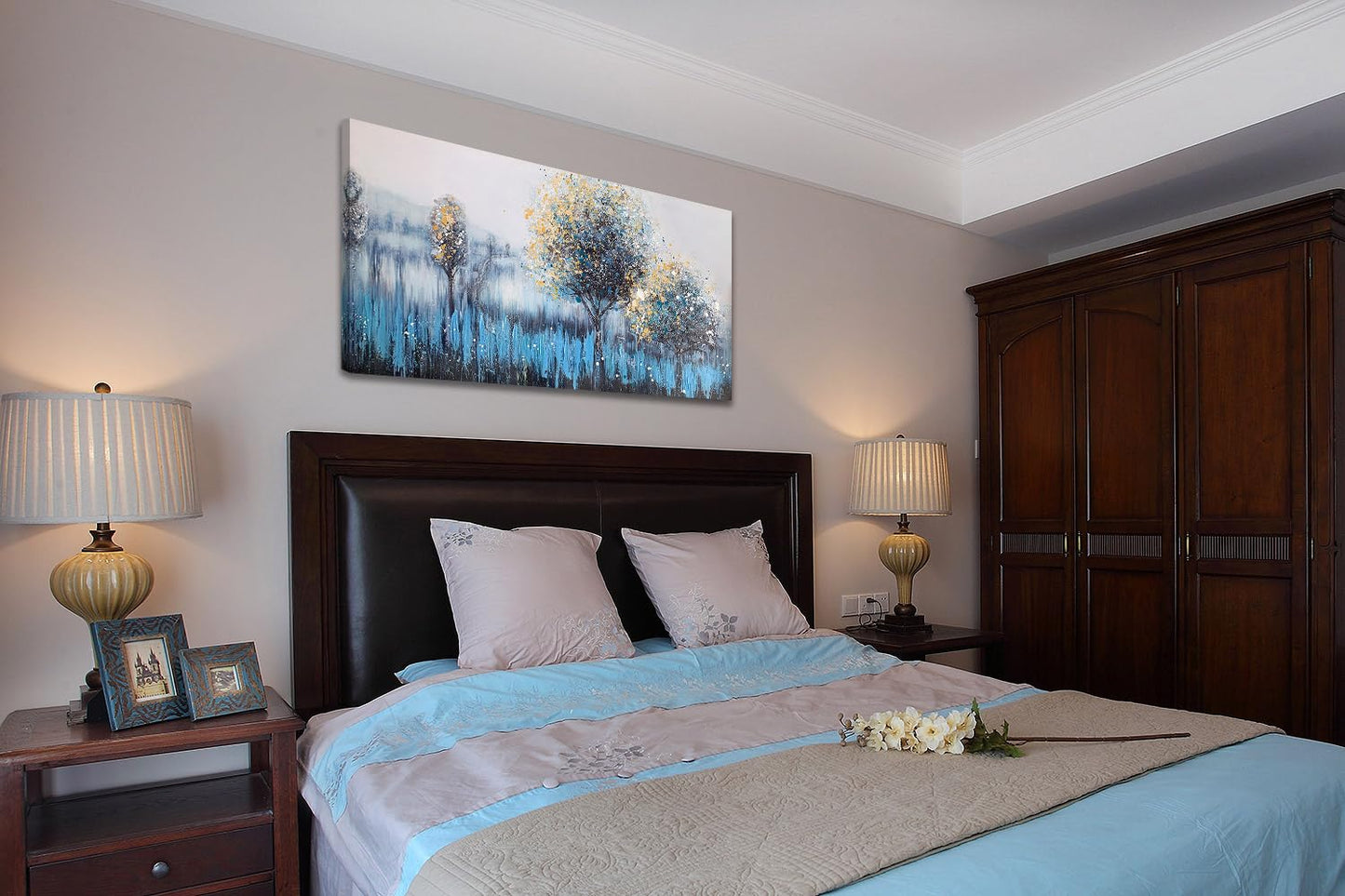 Arjun Tree Wall Art Canvas for Living Room Blue Tree of Life Nature Teal Abstract Textured Painting Picture Modern Panoramic Landscape Artwork Framed Bedroom Home Office Decor, Large Size 40"x20"