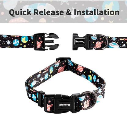 Ihoming Dog Collar and Leash Set for Daily Outdoor Walking Running Training, Space Design for Medium Boys Girls Dogs Cats Pets, M-Up to 45LBS