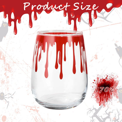 Whaline 3Pcs Halloween Stemless Wine Glasses 17oz Blood Splattered Drinking Glasses Horror Bloody Tumbler Cups for Halloween Party Event Supplies Kitchen Decorations Wine Glasses Lovers Gift