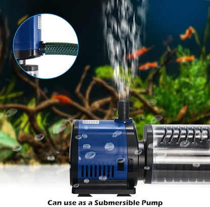 TARARIUM Fish Tank Filter Powerful 400GPH for 75-200 Gallon Large Aquarium Small Pond Fountain, Wave-Maker Submersible Water Pump Turtle Tank Filter for Saltwater & Freshwater System