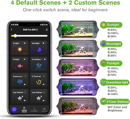 hygger 50W Smart Aquarium Light, Bluetooth LED Light with App Control, Full Spectrum Fish Tank Light with 24/7 Lighting Cycle, 5 Modes, Adjustable Timer, for 36"-42" Freshwater Planted Tank