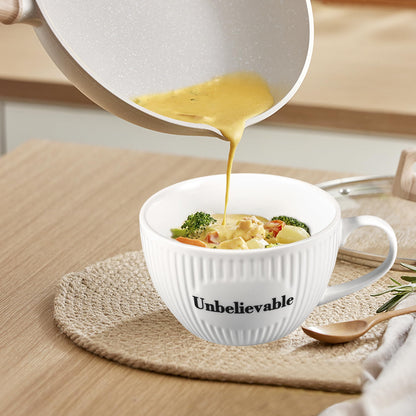 Unbelievable 28 oz Soup Mug, Striped Porcelain Meal Prep Lunchbox with Lid, Funny White Ceramic Sup Bowl with Handle and Cover for Meals or Drinks at Office, Dorm or Home Kitchen, Halloween Fall White