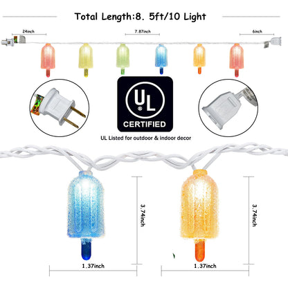 Oviejo Colorful Ice Cream String Light, 8.5FT, 10 LED, Gaza Popsicle, Plastic, Model X0043GV67J
